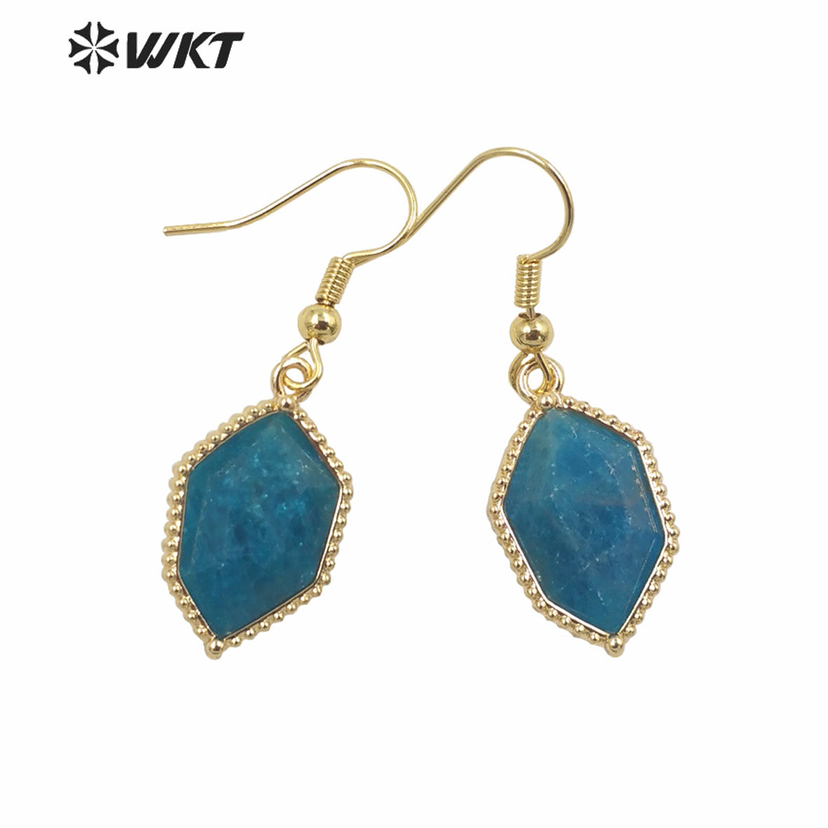 WT-E741 Amazing Colorful Elegant Natural Cat Eye Stone Hexagon Shaped Long Charming in Drop Earrings Women Pendant Earrings
