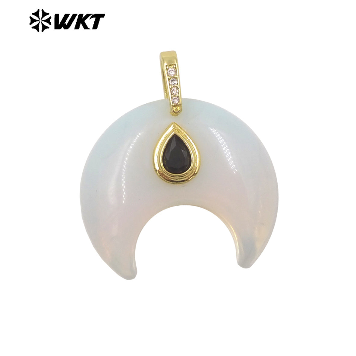 WT-P2143 Hot Popular Waterdrop Zircon And Natural Gemstones Horn Shape Little Pendants For Lady Handmade Necklace Decorative