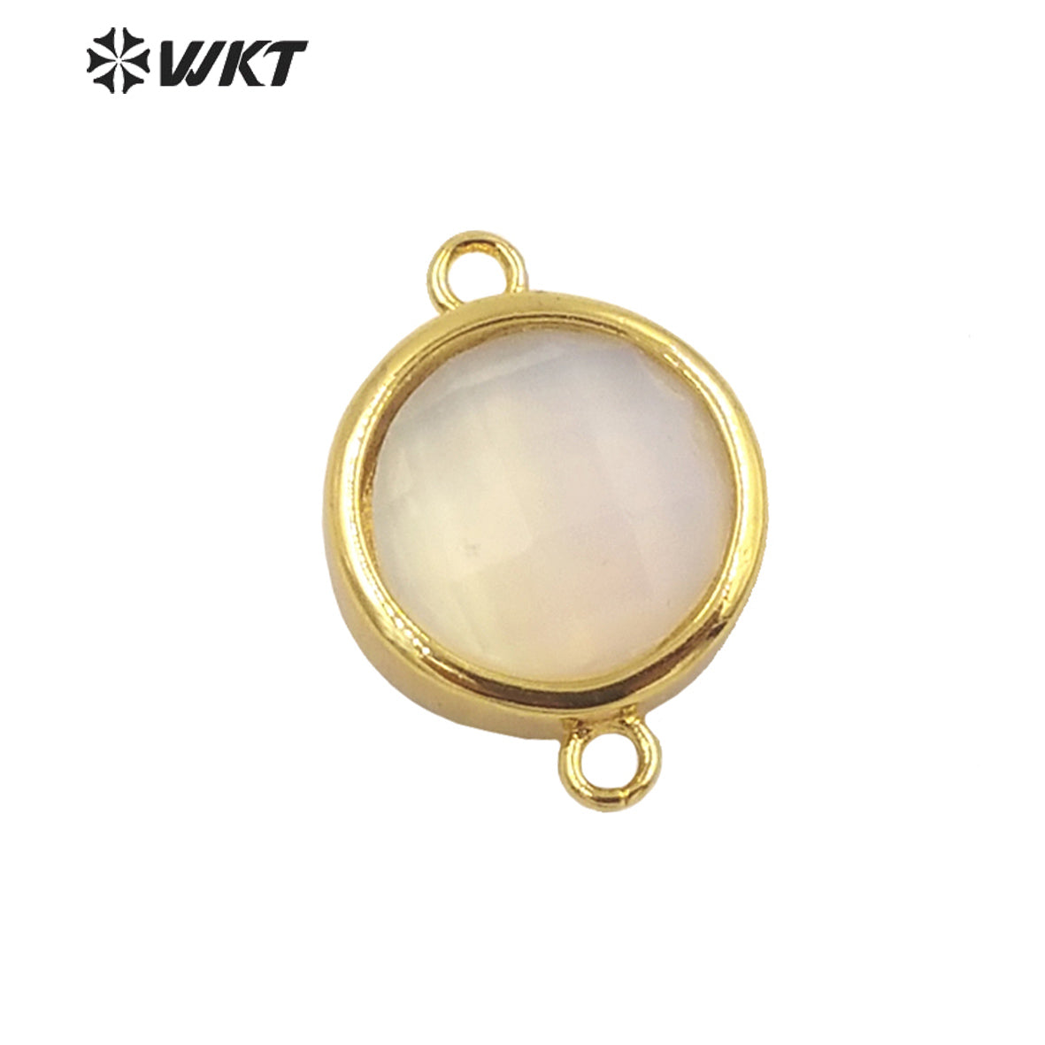 WT-C307 Wholesale Fashion Small Round Gold Bezel Jewelry Connectors Delicate Double Loops Natural Gemstone Charms in 12mm