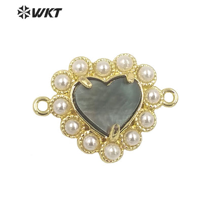 WT-PC007 Charming Lovely Claw Setting Natural Shell Made Heart Jewelry Making Connectors for Women