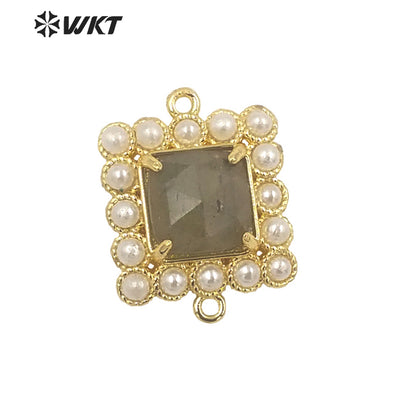 WT-PC004 Wholesale Fashion Gold Double Loops Natural Square Claw Setting Gemstone Connectors for DIY Jewelry Findings