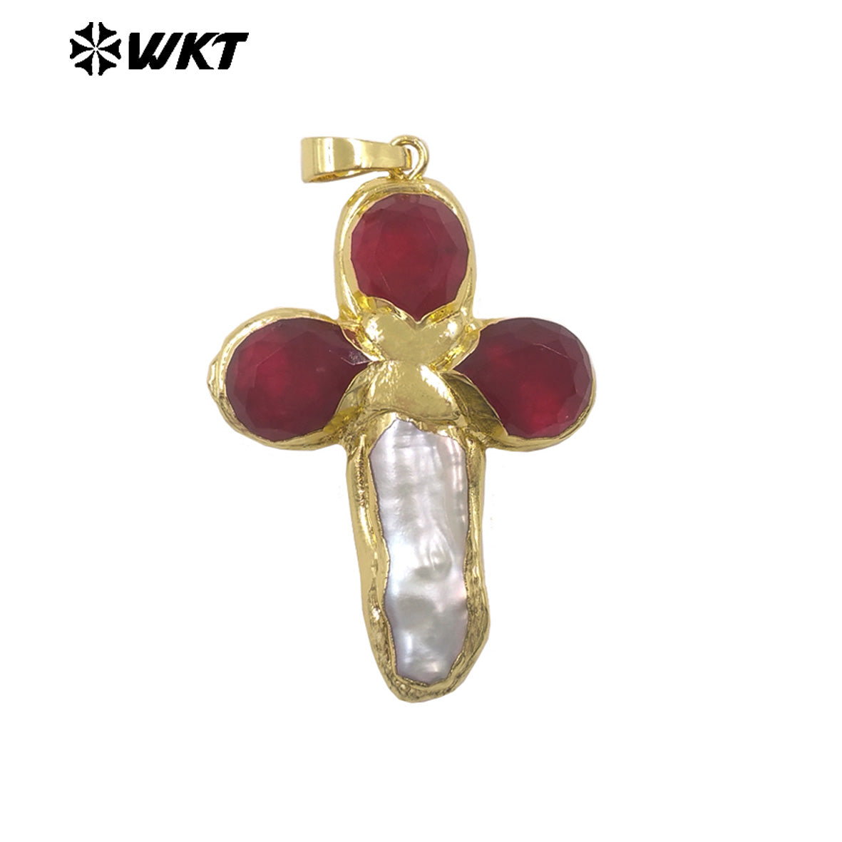 WT-JP382 Classic Cross Shape With Colored Natural Stone Pearl and 18k Gold Plated Pendant for Necklace Accessory