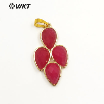 WT-P1922 Fashion Design Trendy New Precious Leaf Shaped Colorful Stone Oval Amazonite Amethyst Gemstone Pendants