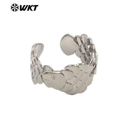 WT-MR047 Top Fashion Yellow Brass Gold Silver Plated Fish Shape Metal Adjustable Size Ring For Women Daily Wearing Jewelry