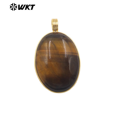WT-P2103 Newest Product Colorful Natural Gemstones Round Smooth Gold Little Pendants As Unisex Handmade Necklace Findings