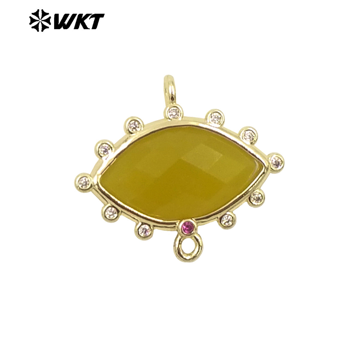 WT-C328 Wholesale Fashion Gold Bezel Setting Small Delicate Horse Eye Shape Double Loops Necklace Connectors