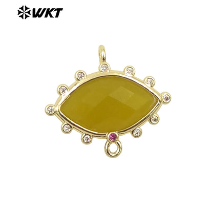 WT-C328 Wholesale Fashion Gold Bezel Setting Small Delicate Horse Eye Shape Double Loops Necklace Connectors