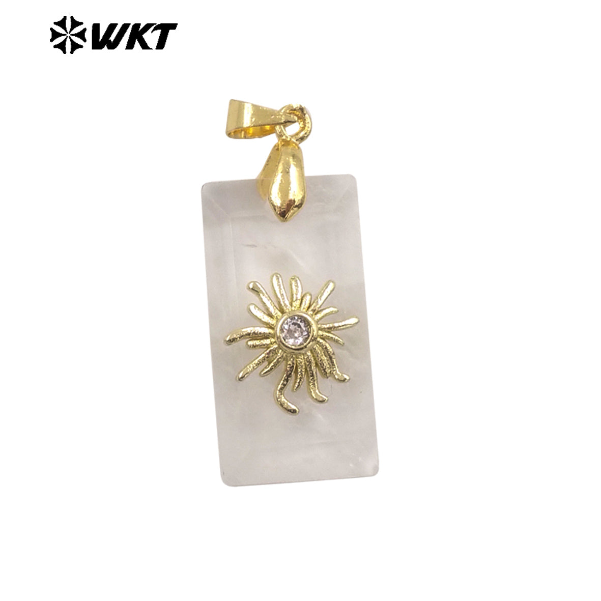 WT-P2068 Wholesale Gold Electroplated Sun Zircon And Natural Gemstones Rectangle Pendants As Handmade Jewelry Accessory