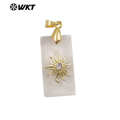 WT-P2068 Wholesale Gold Electroplated Sun Zircon And Natural Gemstones Rectangle Pendants As Handmade Jewelry Accessory
