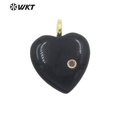 WT-P2028 Factory Wholesale Romantic Style Natural Gemstones And Zircon Heart Shape Pendants For Earrings Design Charms