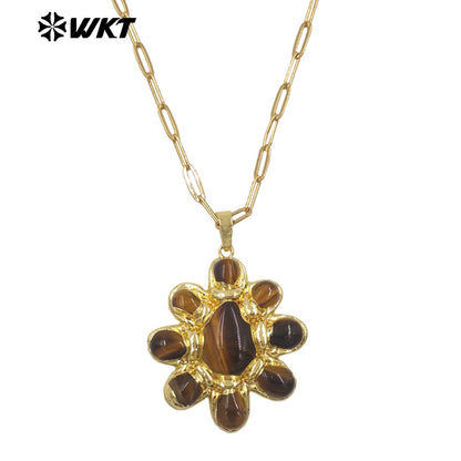 WT-N1528 High Quality Gold Electroplated Amethyst Natural Gemstones Pendants Necklaces For Women Unique Jewelry Present