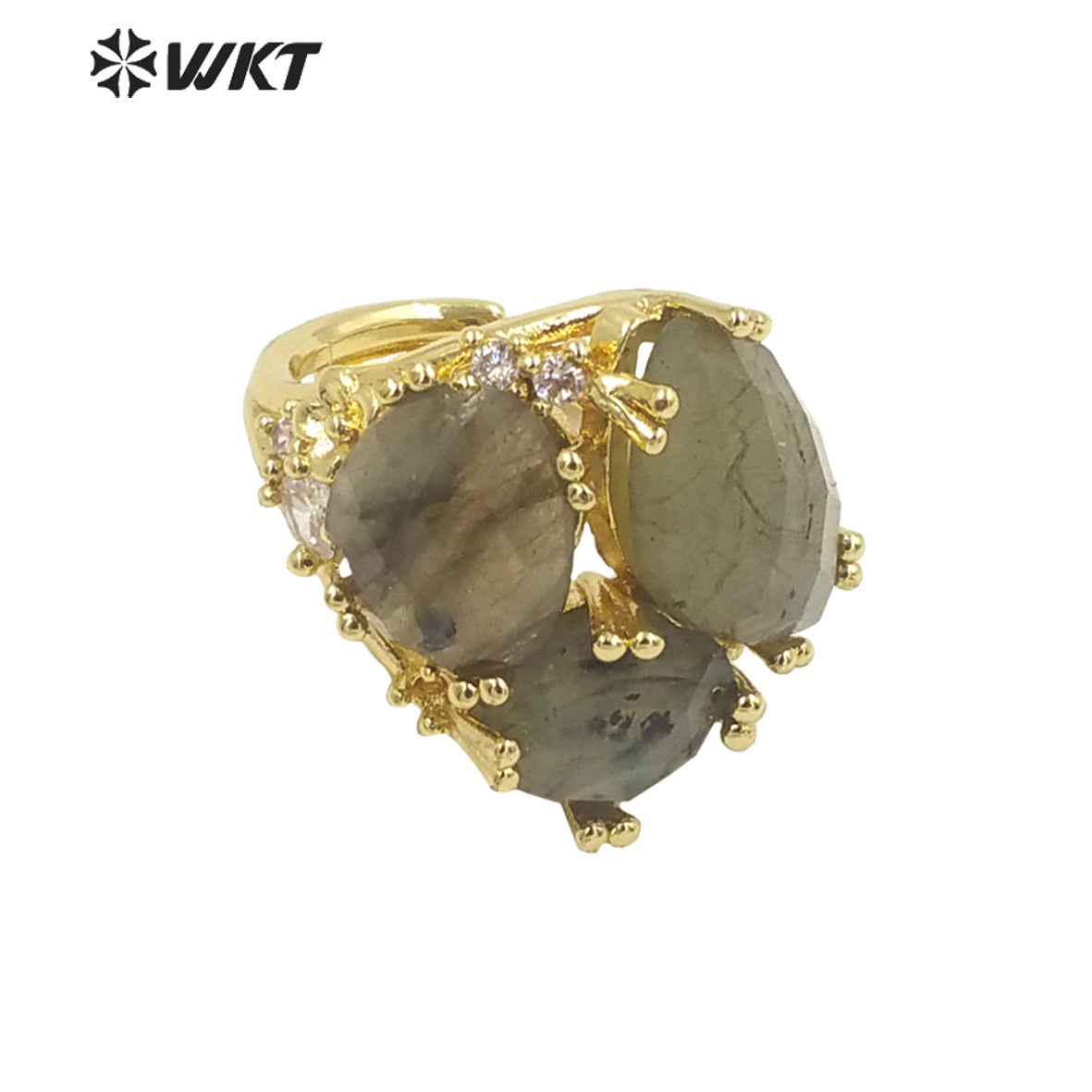 WT-R448 WKT Hot Design Triple Stone Ring for Women Party 18k Real Gold Plated Amethyst Precious Gemstone Ring for Birthday