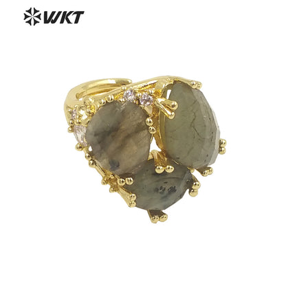 WT-R448 WKT Hot Design Triple Stone Ring for Women Party 18k Real Gold Plated Amethyst Precious Gemstone Ring for Birthday