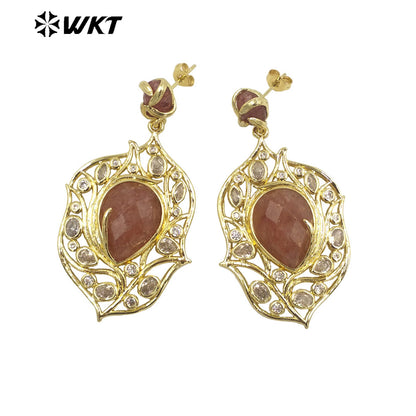 WT-ME090 Wholesale Fashion 18k Real Gold Plated Resist Tarnishable Gemstone Women Earrings for Vacation Earrings Studs