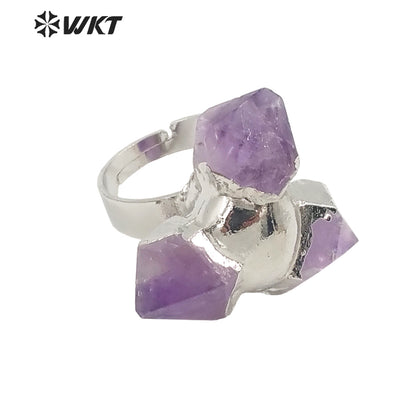 WT-R393 WKT 2022 Bohemian Women's Jewelry Cluster Amethyst Stone Ring for Lady Ring Natural Stone for Wedding Party Gold Ring