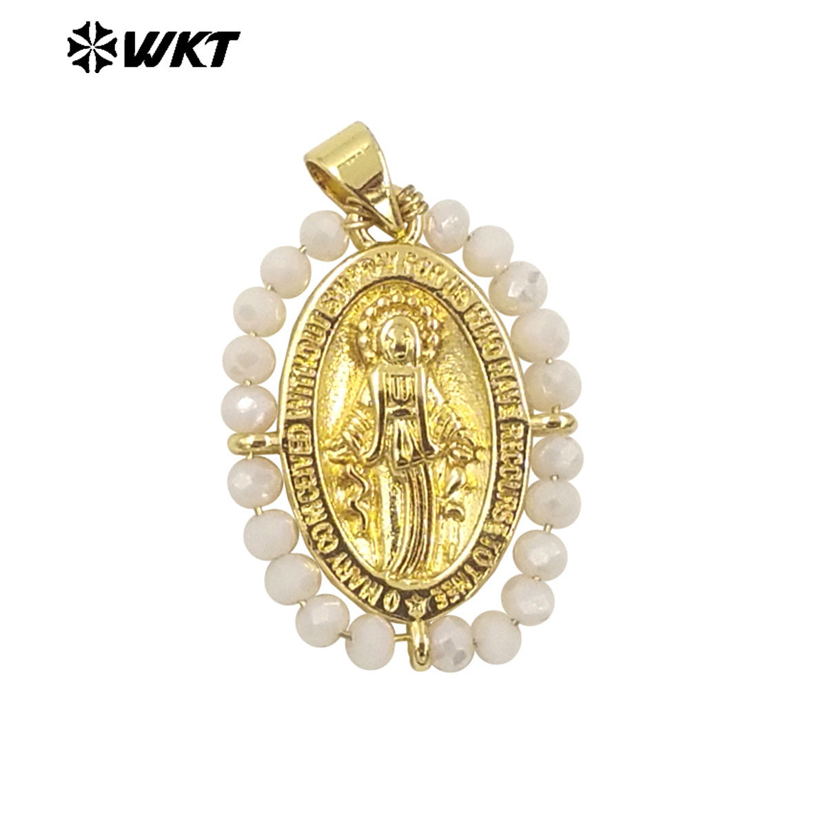 WT-MN985 WKT New Hot Design Christian Metal Carved With Colorful Crystal Beads Wire Wrapped Religious Necklace