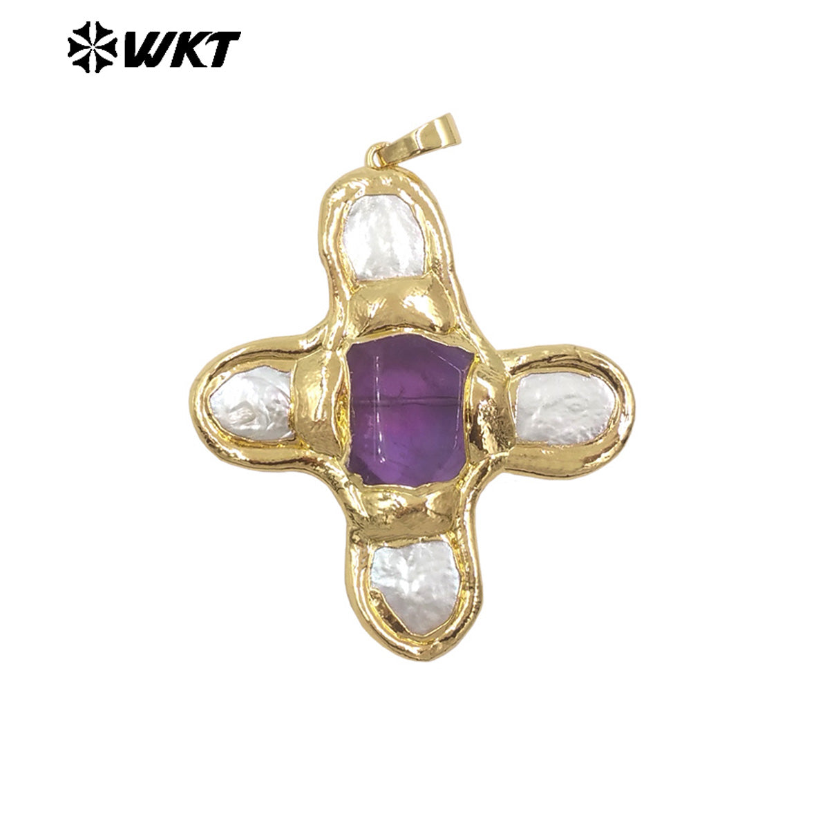 WT-JP401 Exquisite Accessory Pendant With Natural Freshwater Pearl and Turquoise Stone Cross Shape for Jewelry Handmade Gift