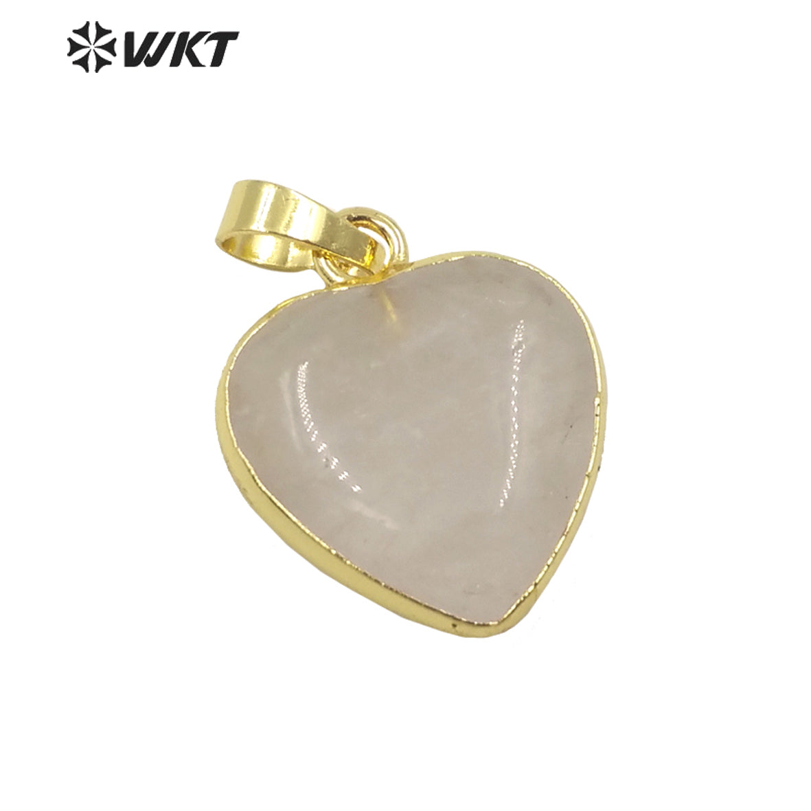 WT-P1700 Wholesale Lady Lovely Natural Gemstone Small Heart Pendant Gold Electroplated Rose Quartz 20mm Gold Stone Heart Charms