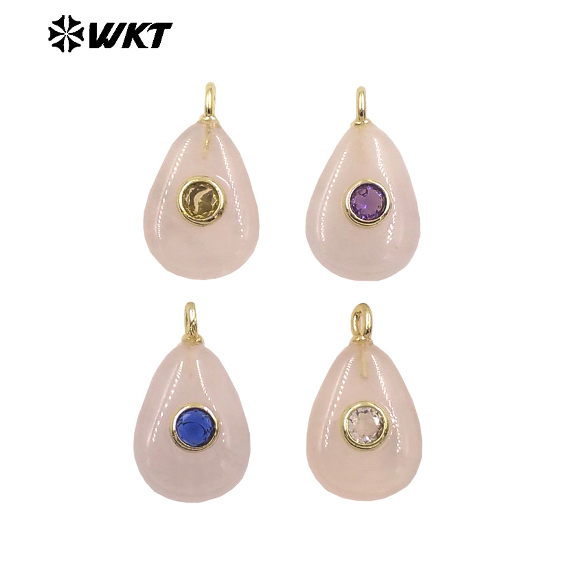 WT-P2026 Good Quality Set In Zircon Waterdrop Shape Multi Colors Natural Gemstones Amethyst Smooth Pendant For Romantic Gift DIY