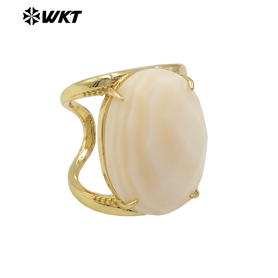 WT-R525 Simple Design 18K Real Gold Plated Claw Setting Faceted Natural Stone Cocktail Women Ring in Available Size