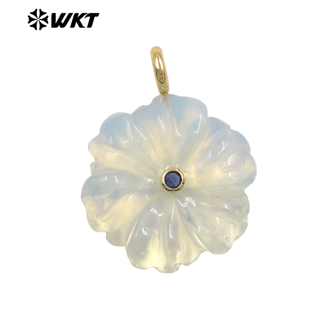 WT-JP522 Popular Trendy Zircon And Colorful Natural Gemstones Hand Carved Flower Shape Gold Pendants For Lady Jewelry Design