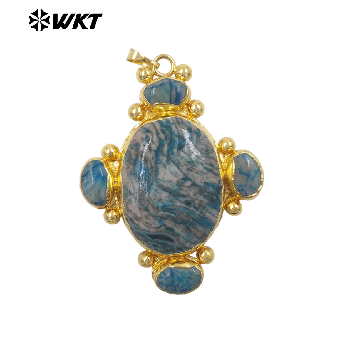 WT-P2134 Exclusive High Quality Design 18K Gold Electroplated Multi Natural Gemstones Big Pendant For Unique Style Jewelry DIY