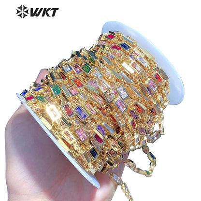 WT-BC122 Newest Fashion Square Cubic Zircon Chain for Women's Jewelry Making Bracelet Necklace Brass Chains
