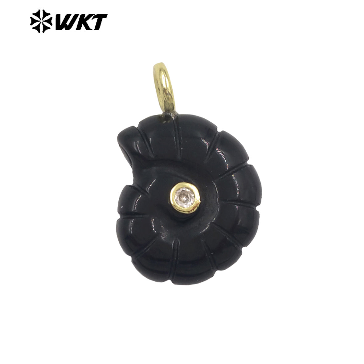 WT-P2051 Good Quality Cute Design Zircon Gold Plated Natural Gemstones Carved Trumpet Pendants As Friend Gift DIY Jewelry