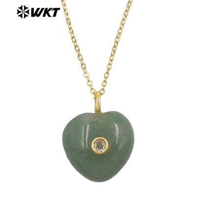 WT-N1531 Romantic Sweet Style Natural Gemstones Heart Shape Gold Charms Necklaces For Dance Party Matching Accessories