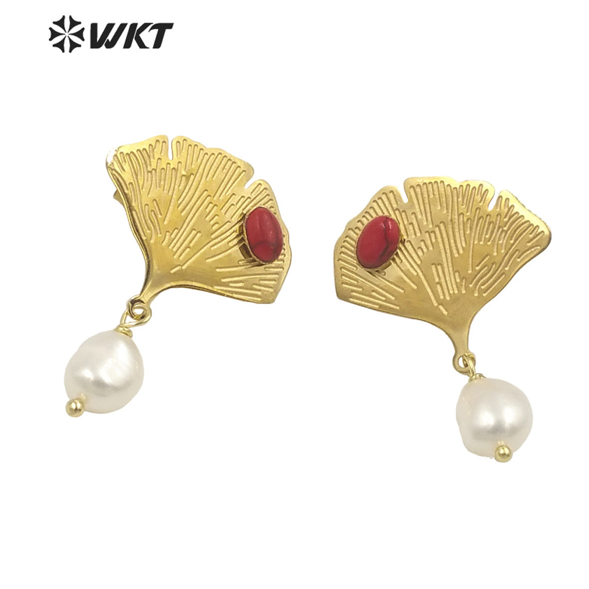WT-MPE115 European and American Retro Exaggerated Leaf Shape Inlaid with Pearl Flowers 925 Silver Needle Earrings