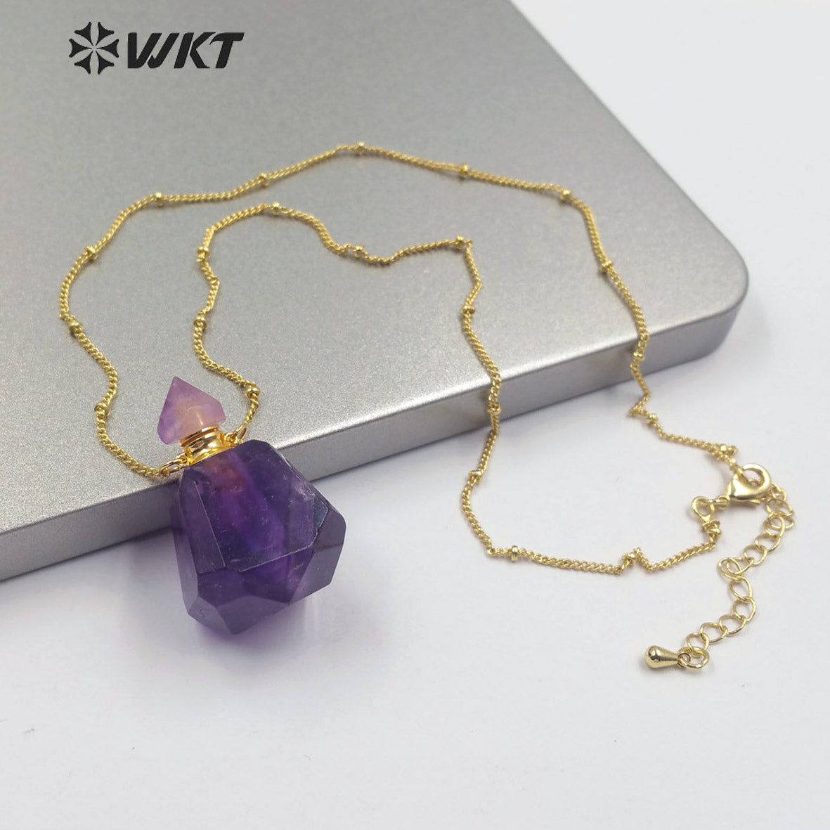 WT-N1173 Hot-sale Natural Stone Perfume Bottle Necklace Cherry Agate Necklace Women Stylish Amethyst Necklace Jewelry