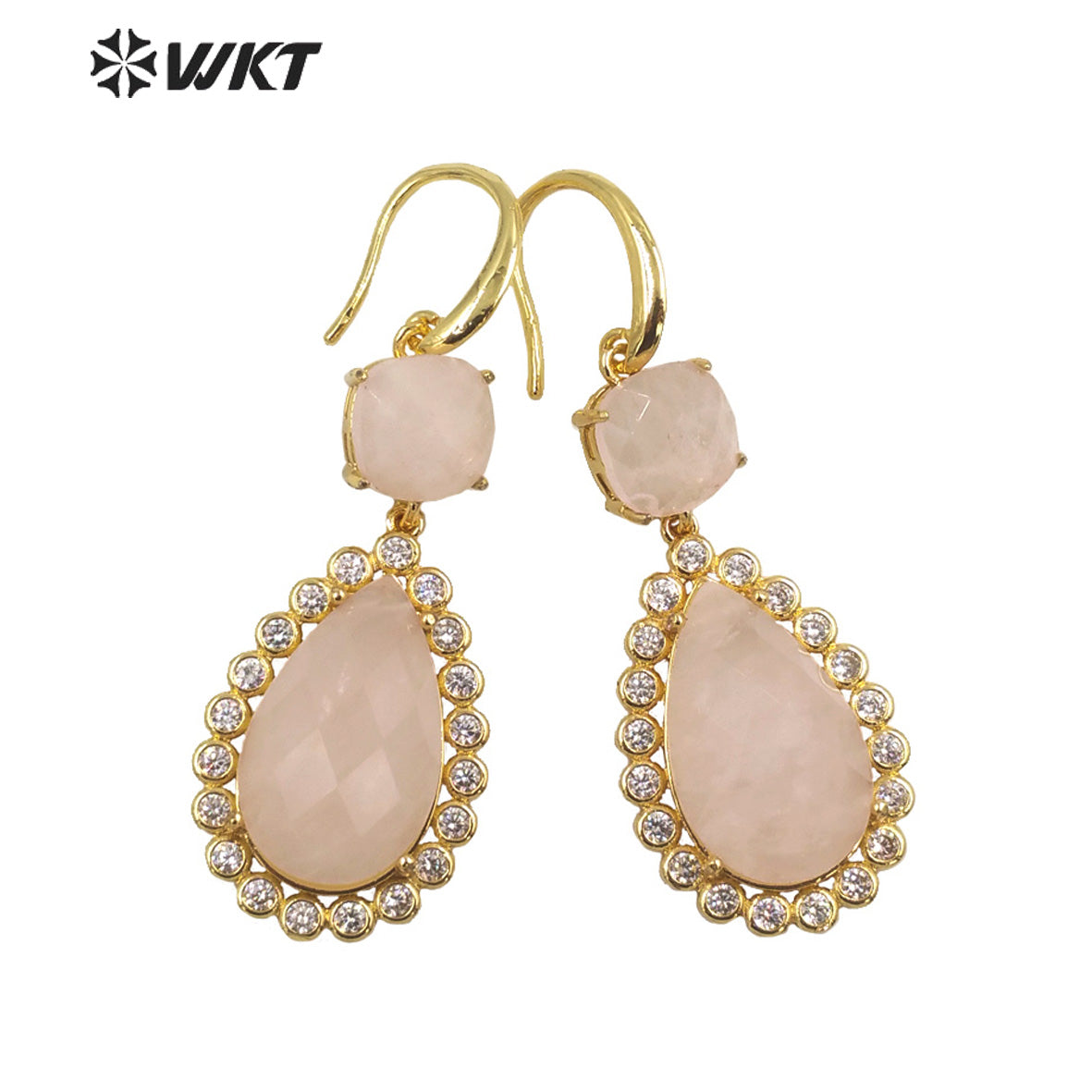 WT-E697 Wholesale Fashion Micropaved Cubic Zircon Setting Stone Earrings Attractive Long Drop Gemstone Hoop Earrings for Gift