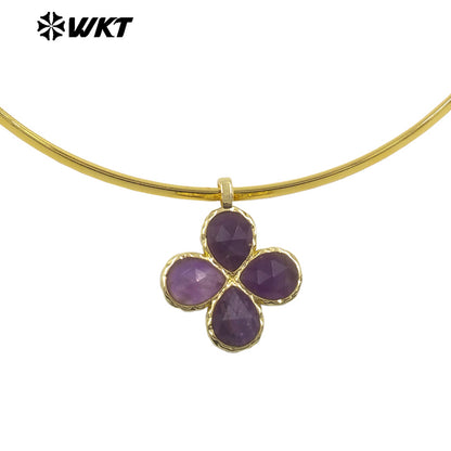 WT-N1527 Exquisite Lovely Gold Plated Vicious Natural Gemstones Little Flower Shape Necklace Choker For Lady Party Wearing