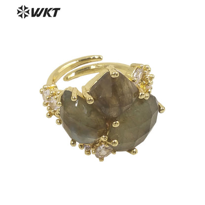 WT-R450 WKT Newest Natural Precious Triple Stone Geometric Shape Women Ring Ins Hot Gold Plated Lapis Jewelry Ring