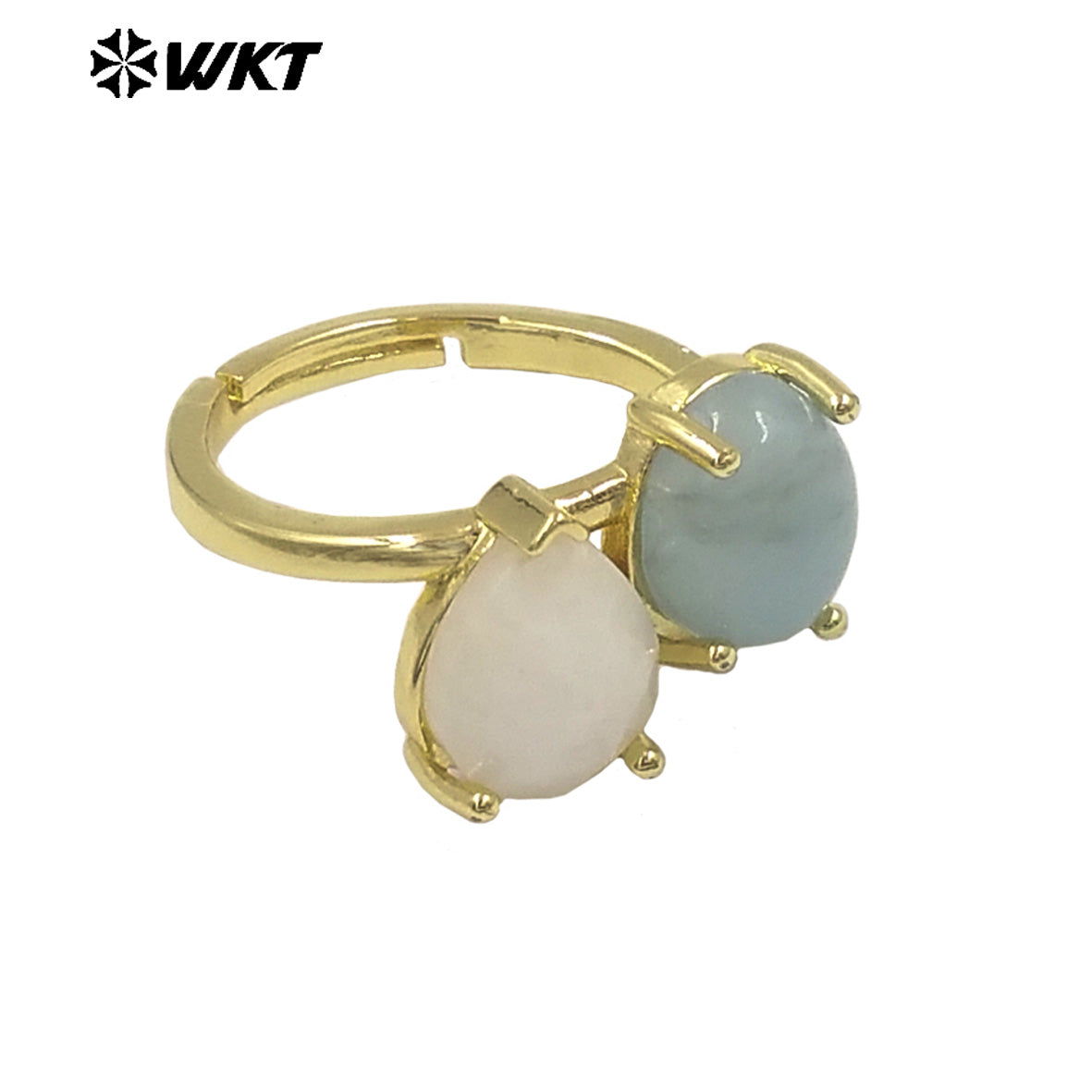 WT-R589 Classical Elegant Design Gold Electroplated Double Natural Gemstones Rings As Women Daily Matching Trendy Jewelry