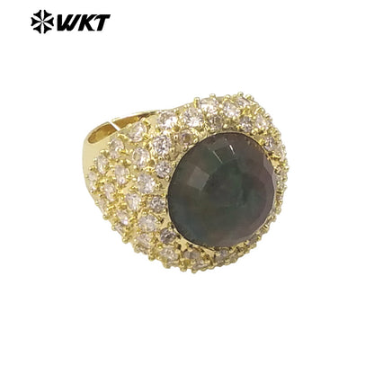 WT-MR027 Bling Series Big Unisex Cocktail Gemstone Setting With 18K Real Gold Plated Round Stone Rings in Open Size