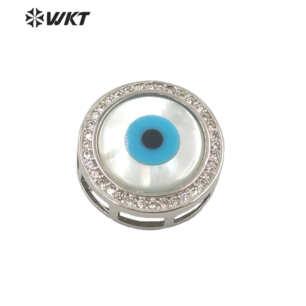 WT-MP203 WKT Exclusive Fashion 18k Real Gold Plated Micro Pave Cubic Zircon Setting White Shell Eye Pendant in Horseeye Shape