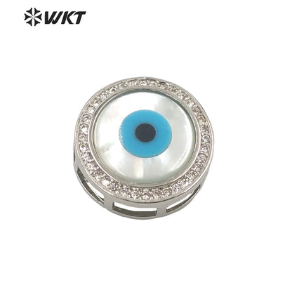 WT-MP203 WKT Exclusive Fashion 18k Real Gold Plated Micro Pave Cubic Zircon Setting White Shell Eye Pendant in Horseeye Shape
