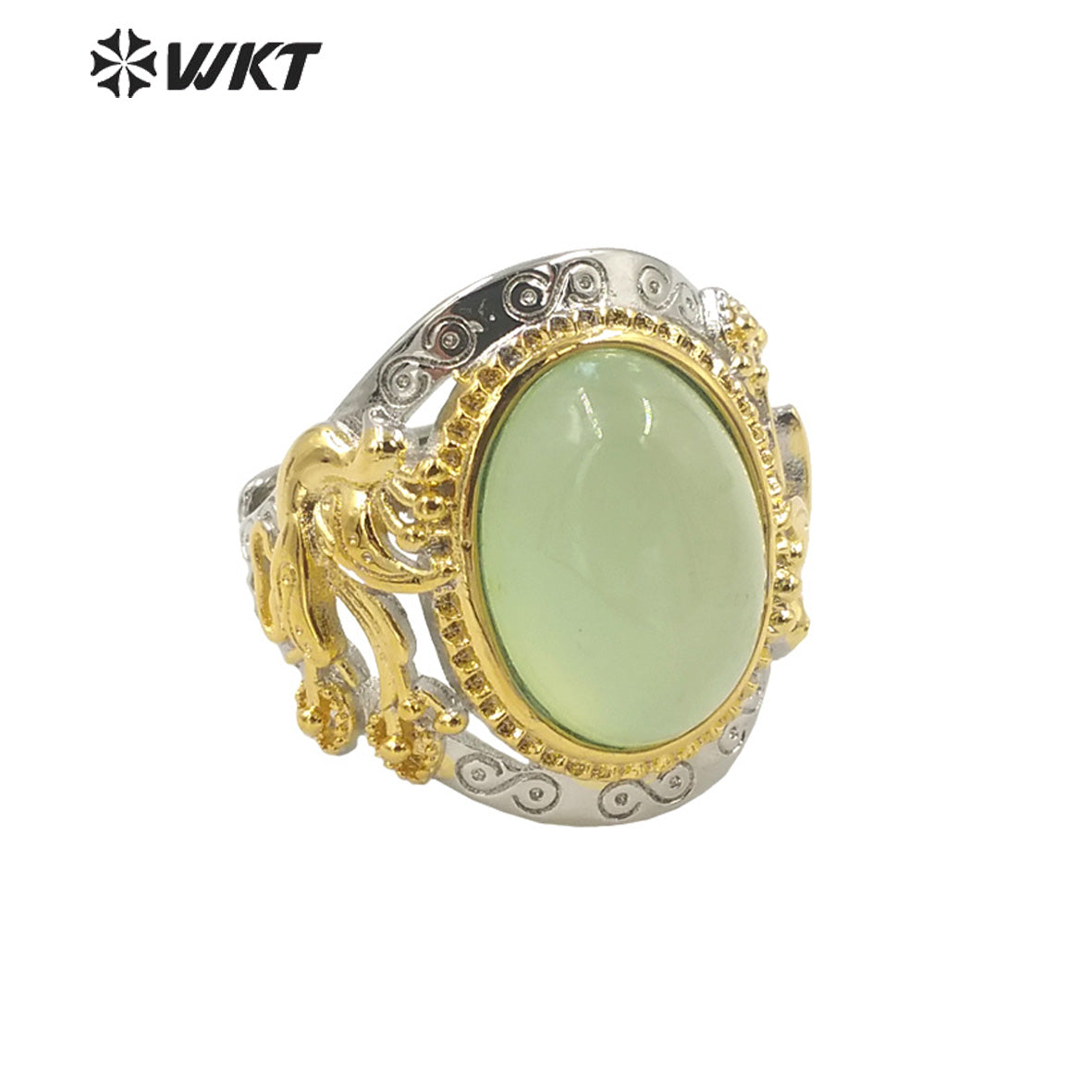 WT-R408 Noble Design Hollow Carved Flower Intricate Craft Rings Round Natural Amethyst Rings Adjustable Natural Stone Rings