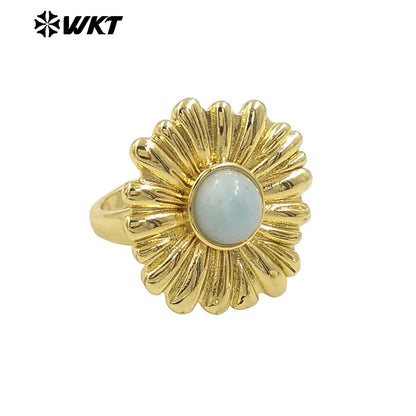 WT-R532 Newest Design Romantic Delicate 18K Real Gold Plated Metal With Natural Round Stone Setting Women Party Rings