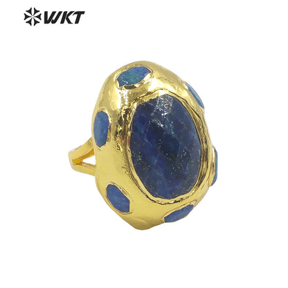 WT-R405 Natural Gemstone Sodalite Amethyst Ring 18k Gold Plated Ball Ring Noble Gas Art Fashion Women Gemstone Ring
