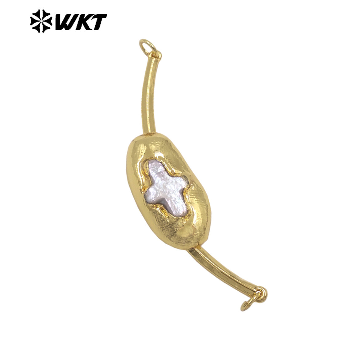 WT-PC016 Newest Luxury Double Hoops Gold Electroplated Natural Freshwater Pearl Connectors For Lady Fashion Bracelet DIY