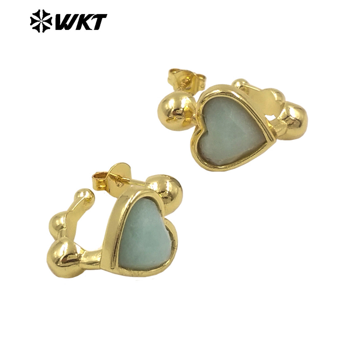 WT-E777 Wholesale New Design Lovely Lady Heart Gemstone Setting Crescent Horn Earring Studs