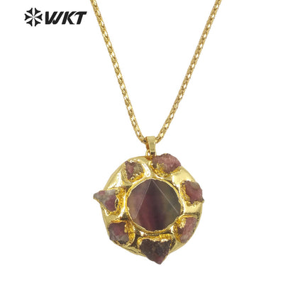 WT-N1448 WKT Exclusive Design Fashion 18K Real Gold Plated Tourmaline&Fluorite Natural Stone Pendant Necklace