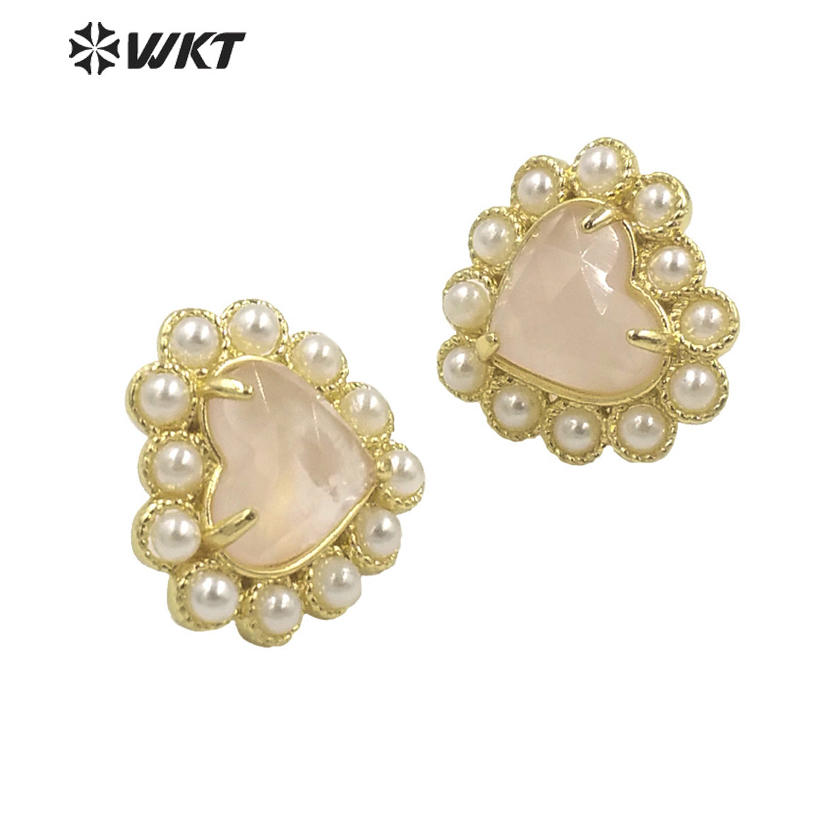WT-MPE122 Amazing Fashion Gold Plated Natural Gemstone Heart Studs 18k Gold Plated Amethyst Gorgeous Studs
