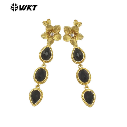 WT-E758 Amazing Fashion 18K Real Gold Plated Resist Tarnishable Multi Stones Earrings Women Birthday Gift Jewelry