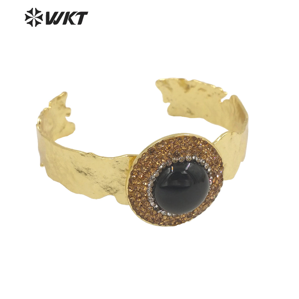 WT-B627 INS Trendy Gold Rhinestone Bangle Women 18k Gold Plated Round Stone Bangle Europe Boho Opening Stone Bangle