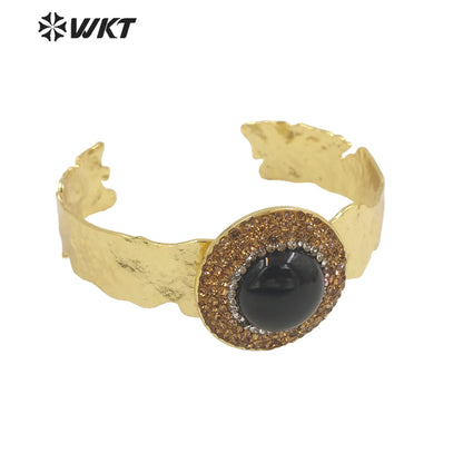 WT-B627 INS Trendy Gold Rhinestone Bangle Women 18k Gold Plated Round Stone Bangle Europe Boho Opening Stone Bangle