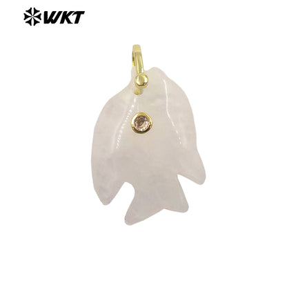 WT-P2106 Interesting Lovely Various Natural Gemstone And Zircon Fish Shape Charms Pendants For Women Fashion Jewelry Making