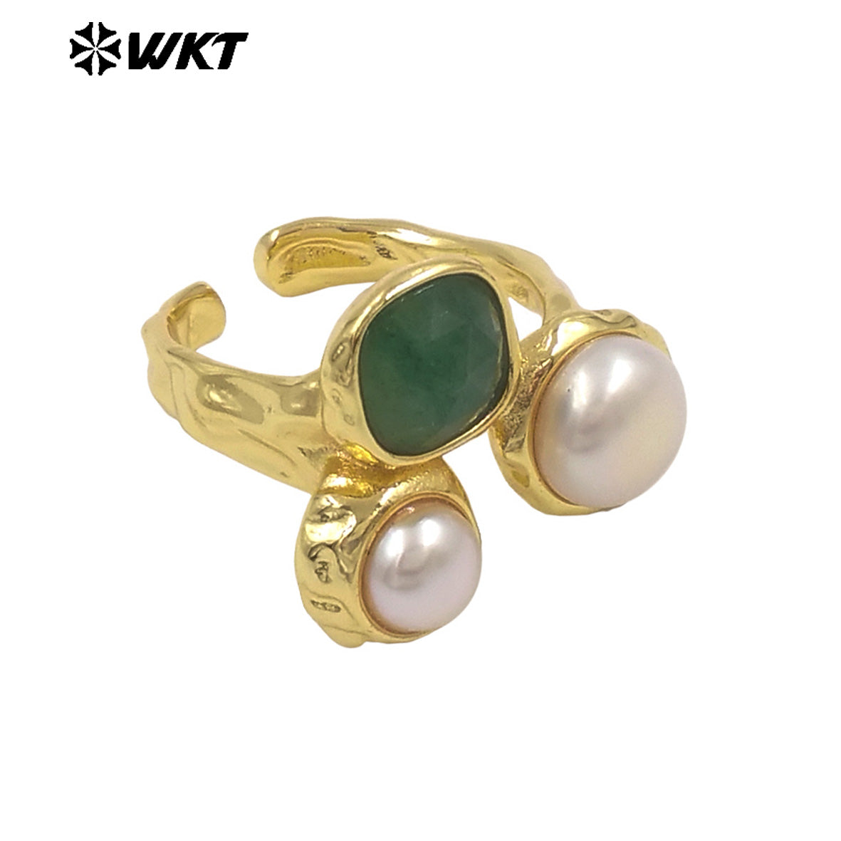 WT-MPR160 Wholesale Gold Electroplated Double Natural Freshwater Pearls And Stone Rings For Female Daily Decoration Jewelry
